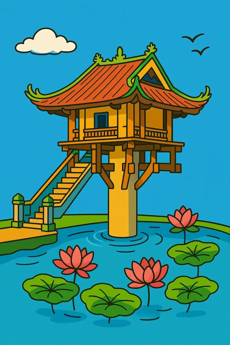 Hình phác thảo Chùa Một Cột đẹp mắt