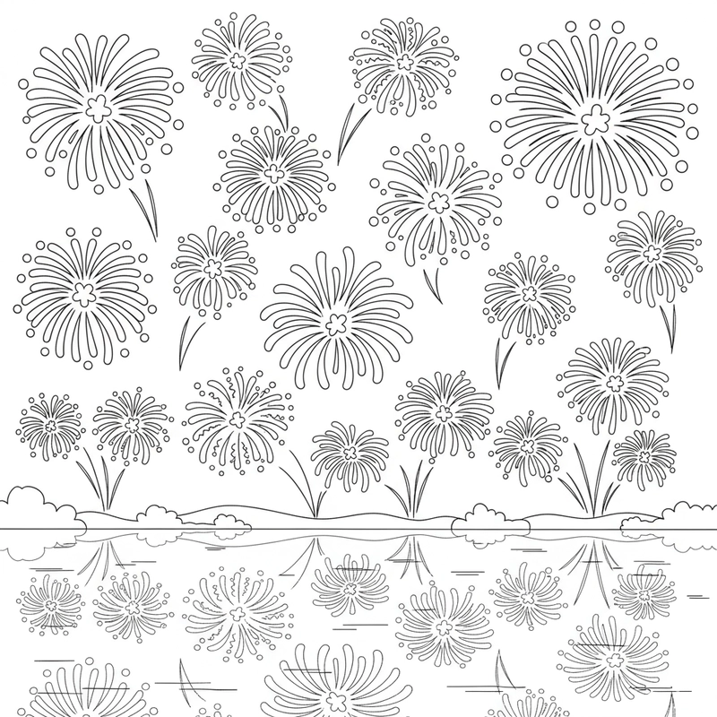 Hình pháo hoa tô màu dễ thương cho bé