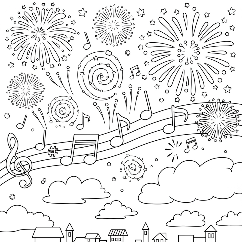 Hình pháo hoa tô màu đơn giản mà đẹp