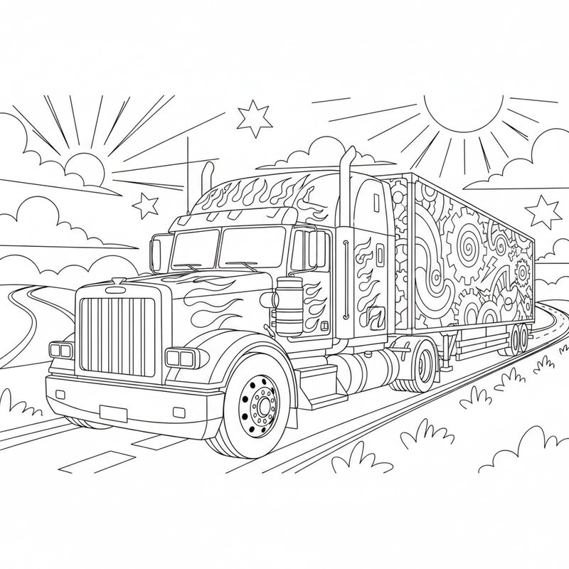 Hình phương tiện xe đầu kéo tô màu