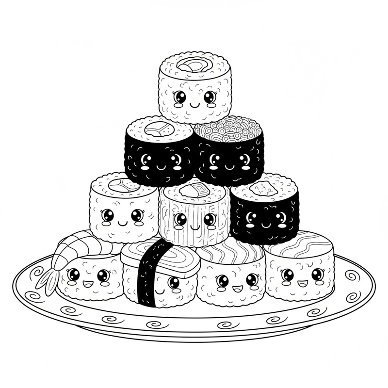 Hình sushi tô màu vui nhộn