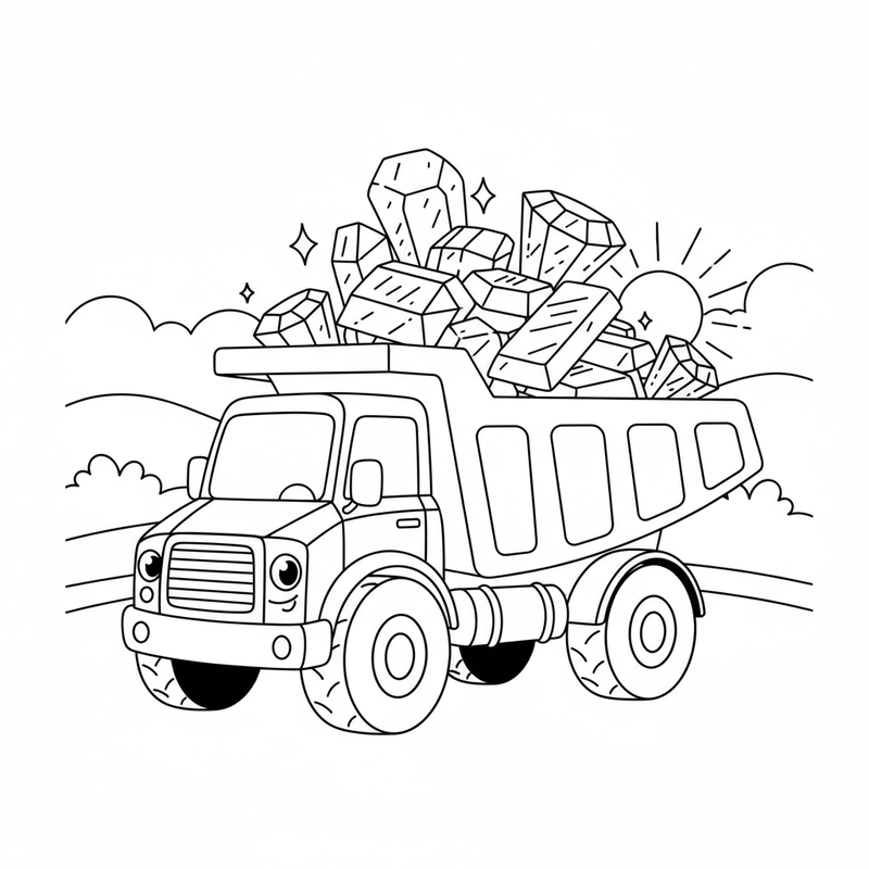 Hình tập tô xe ben hỗ trợ bé phối màu