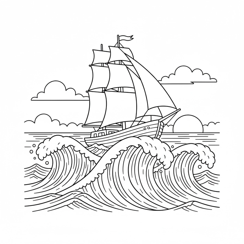 Hình thuyền buồm cho bé tô màu vui nhộn