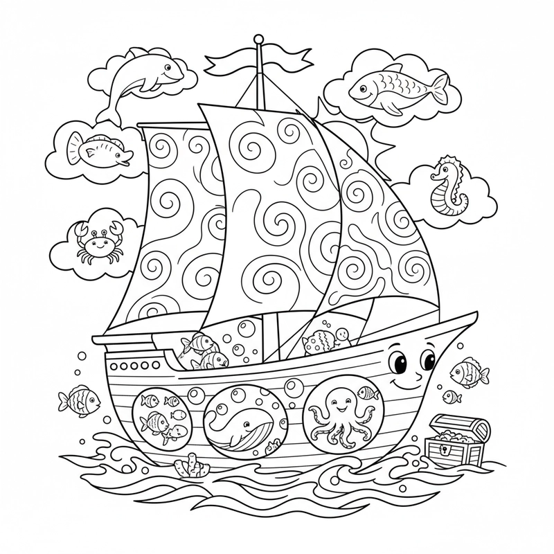 Hình thuyền buồm dễ thương cho bé tô màu