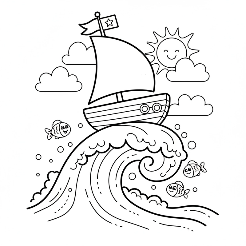 Hình thuyền buồm đơn giản cho bé tập tô