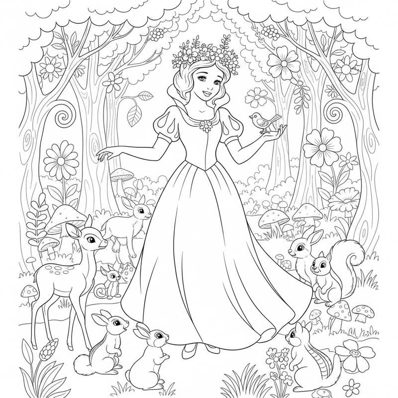 Hình tô màu Bạch Tuyết đáng yêu