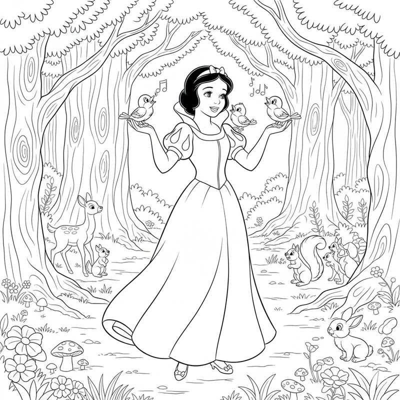 Hình tô màu Bạch Tuyết nét rõ