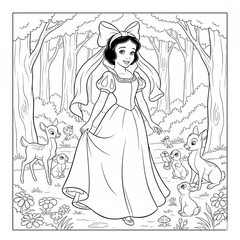 Hình tô màu Công chúa Bạch Tuyết xinh