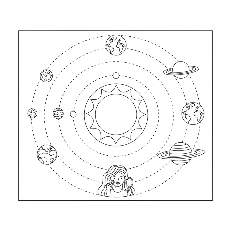 Hình tô màu Hệ Mặt Trời đơn giản dễ in