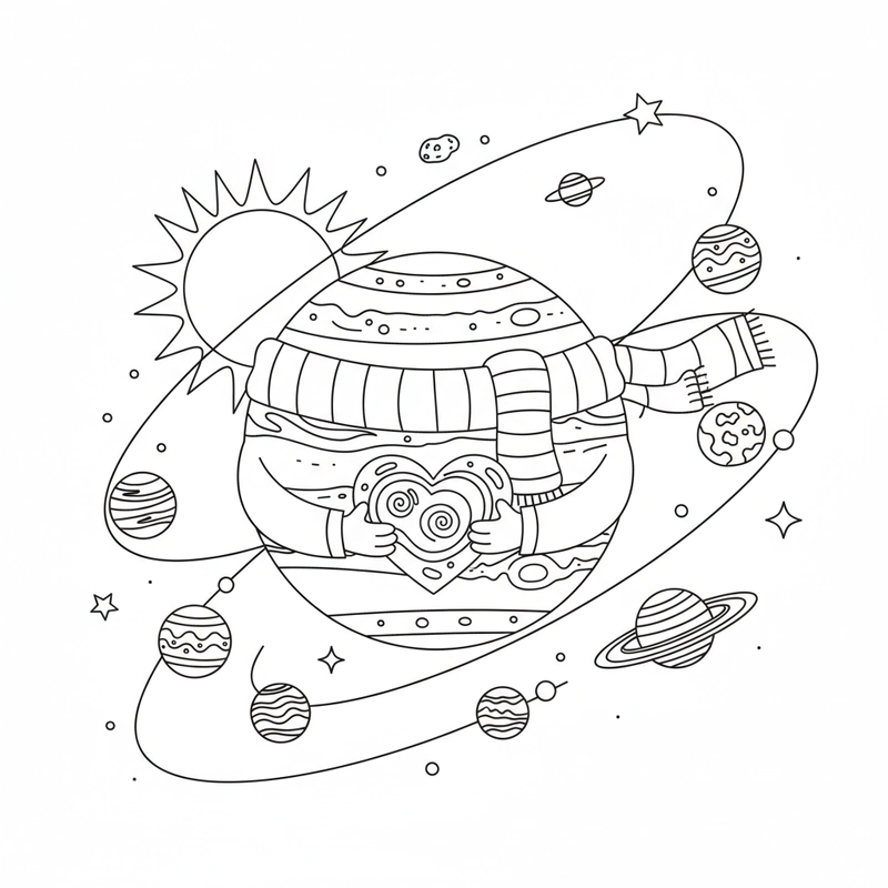 Hình tô màu Hệ Mặt Trời vui nhộn