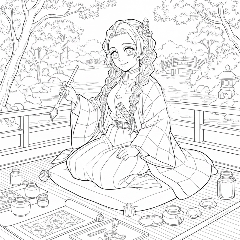 Hình tô màu Mitsuri chibi dễ thương