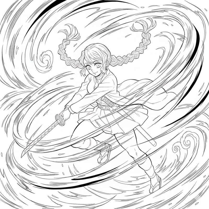 Hình tô màu Mitsuri dễ in cho bé tập tô