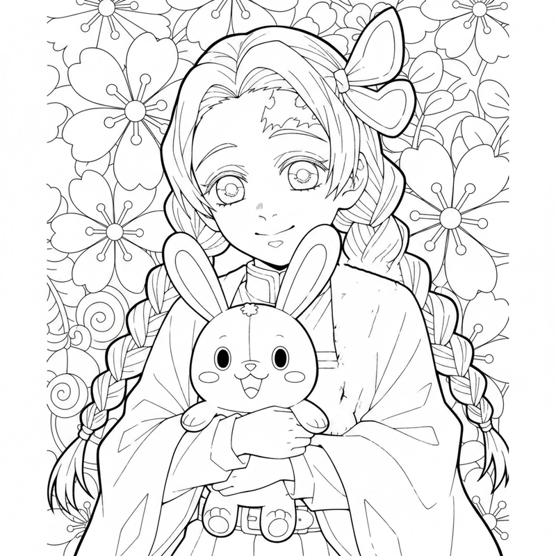 Hình tô màu Mitsuri tóc pastel nổi bật