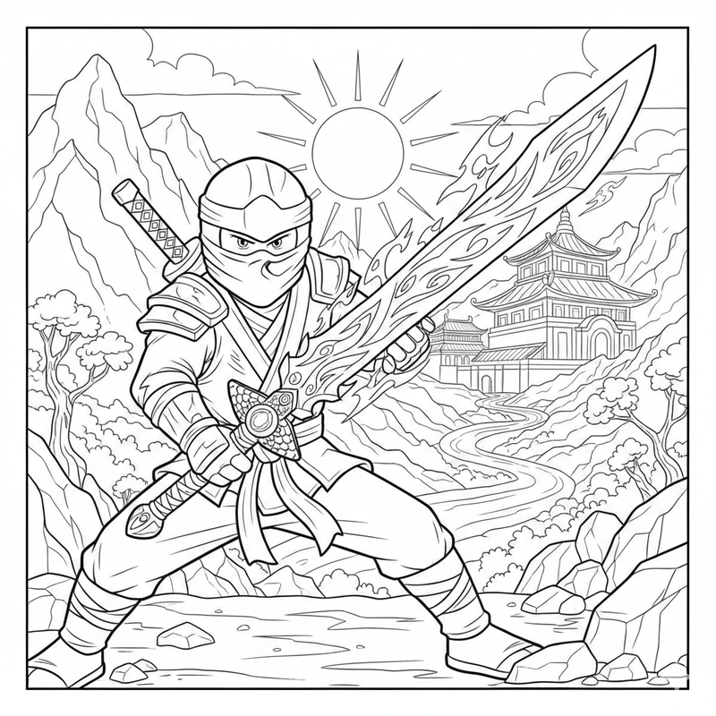Hình tô màu Ninjago tạo dáng mạnh mẽ