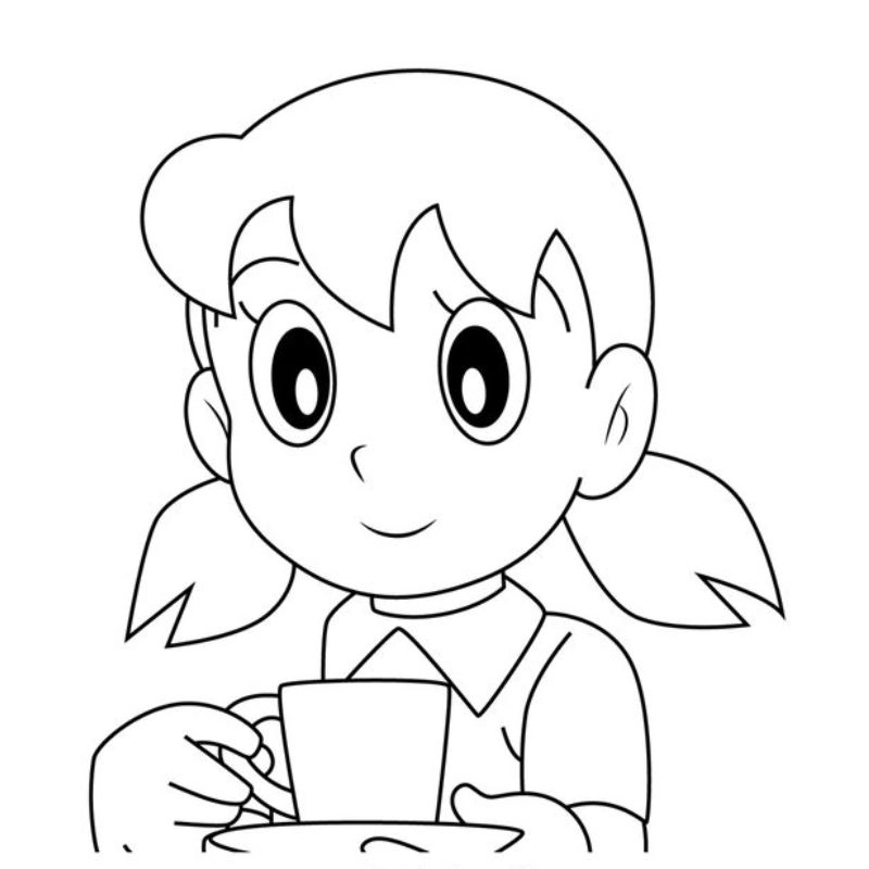 Hình tô màu Shizuka nét rõ dễ tô