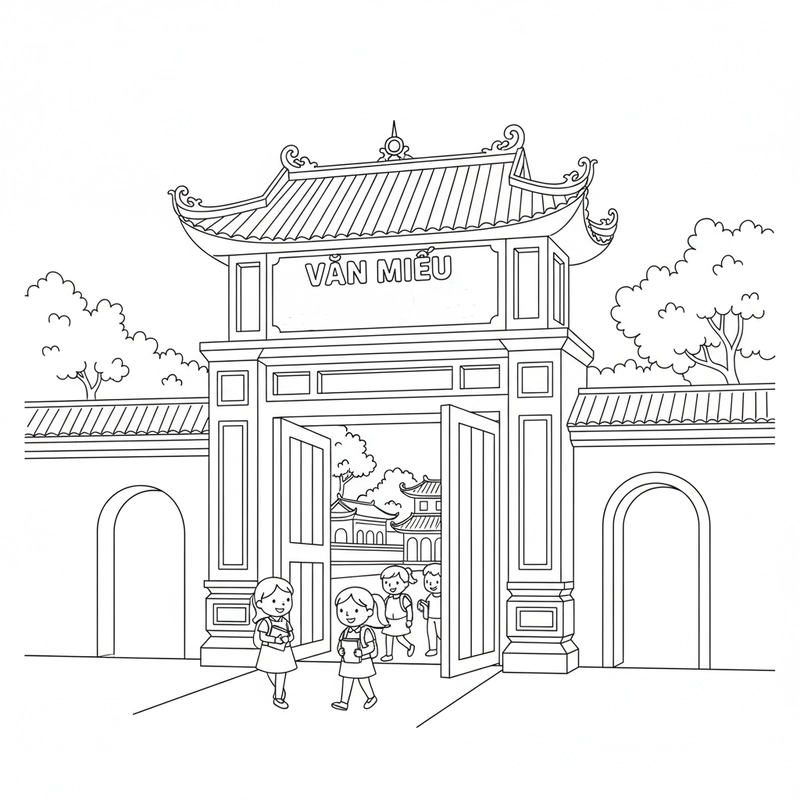 Hình tô màu Văn Miếu Quốc Tử Giám nhỏ