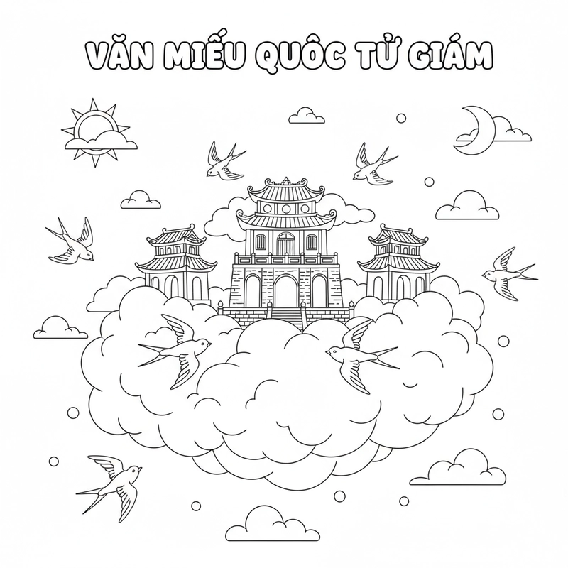 Hình tô màu Văn Miếu Quốc Tử Giám