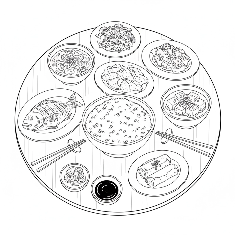Hình tô màu bữa cơm gia đình dễ thương