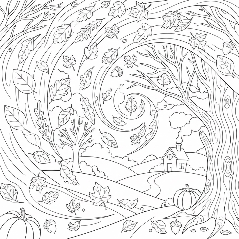 Hình tô màu bức tranh mùa thu đơn giản