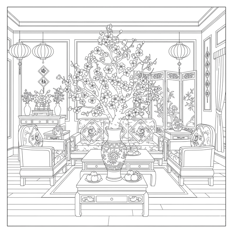 Hình tô màu cây hoa mai đẹp cho bé