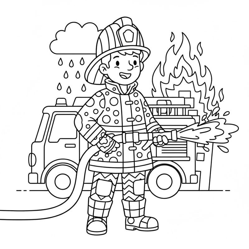 Hình tô màu chú lính cứu hỏa nhỏ