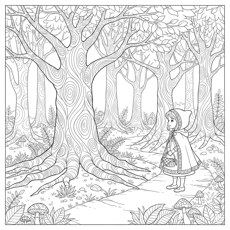 Hình tô màu cô bé quàng khăn đỏ ngộ nghĩnh