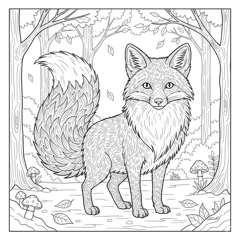 Hình tô màu con cáo nét đậm dễ tô