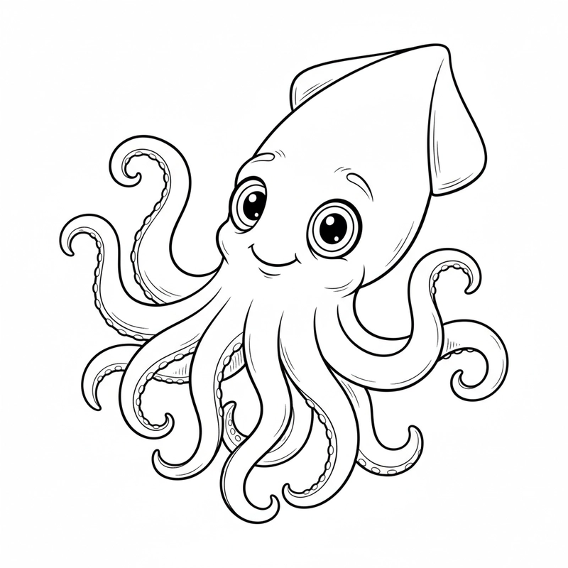 Hình tô màu con mực cute dành cho trẻ nhỏ