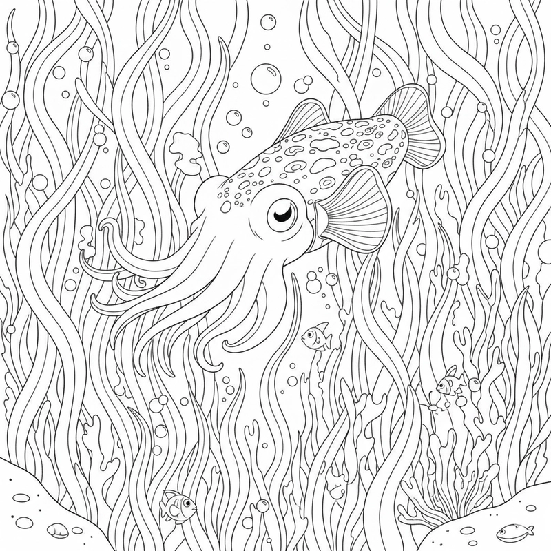 Hình tô màu con mực phù hợp cho bài học tô