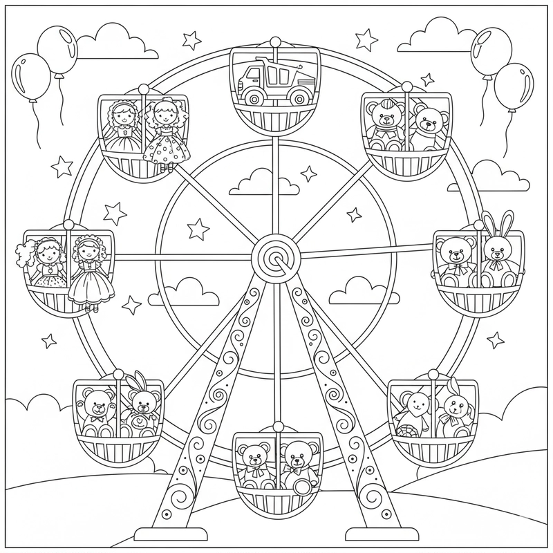 Hình tô màu đu quay đơn giản