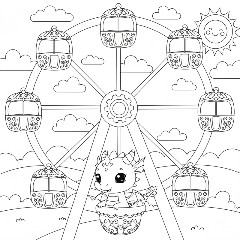 Hình tô màu đu quay mầm non