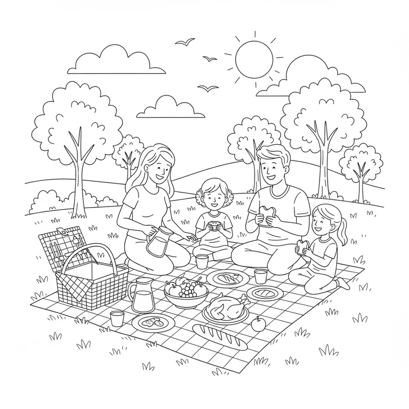 Hình tô màu gia đình ăn cơm hạnh phúc