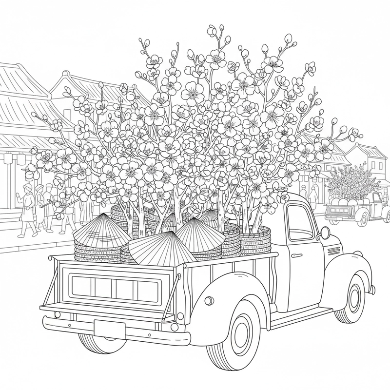 Hình tô màu hoa mai Tết rực rỡ cho bé