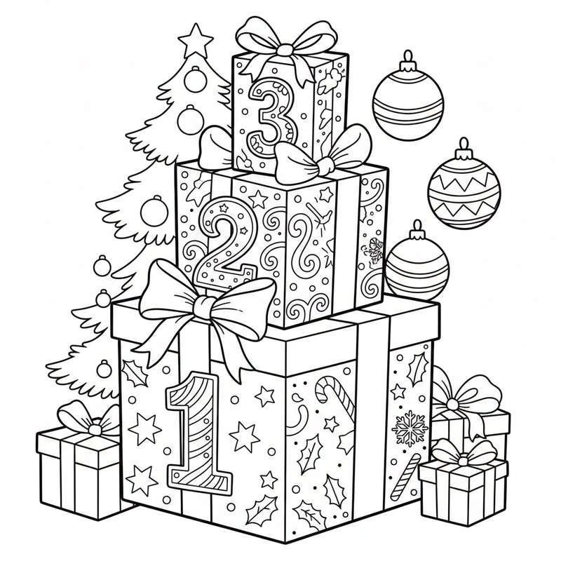Hình tô màu hộp quà Noel đáng yêu và dễ in