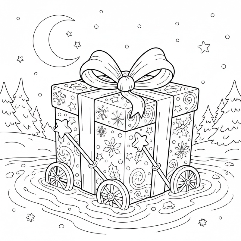 Hình tô màu hộp quà Noel sáng tạo
