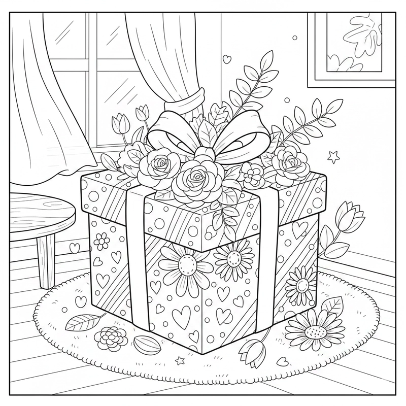 Hình tô màu hộp quà đơn giản cho bé