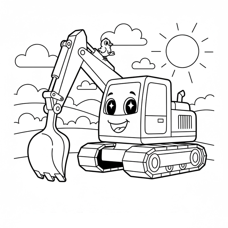 Hình tô màu máy xúc sinh động