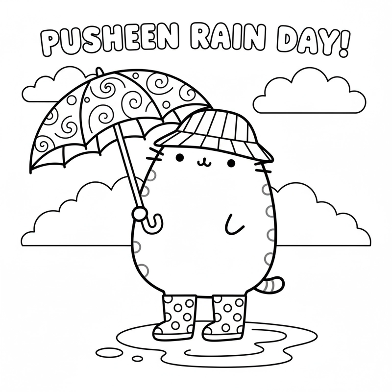 Hình tô màu mèo Pusheen dễ thương cho bé