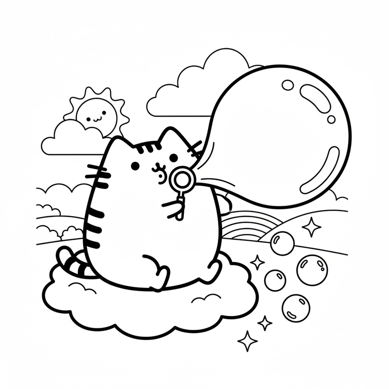 Hình tô màu mèo Pusheen đơn giản