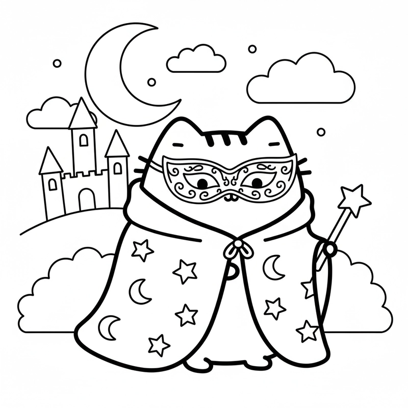 Hình tô màu mèo Pusheen ngộ nghĩnh