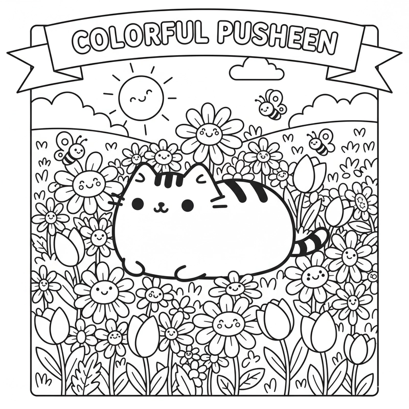 Hình tô màu mèo Pusheen sáng tạo cho bé