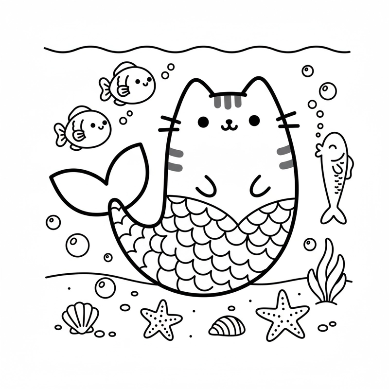 Hình tô màu mèo Pusheen vui nhộn