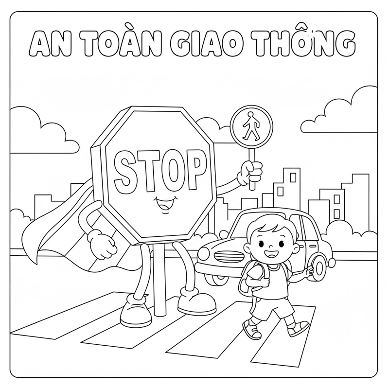 Hình tô màu người đi bộ an toàn
