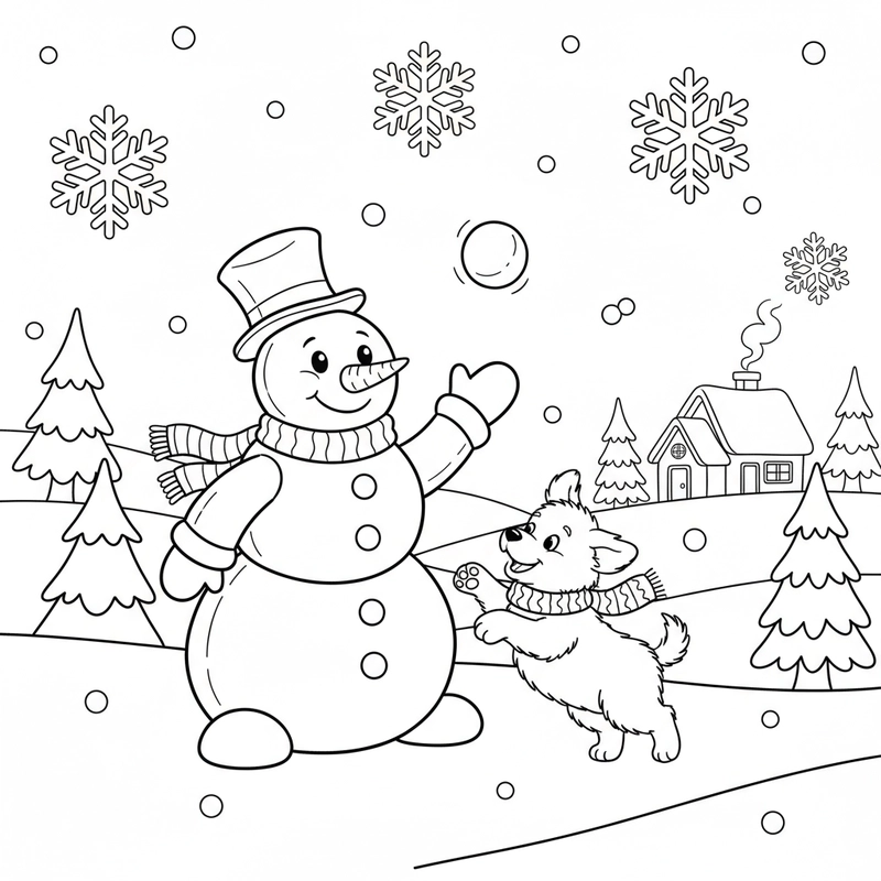 Hình tô màu người tuyết đáng yêu