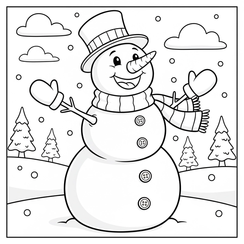 Hình tô màu người tuyết dễ in