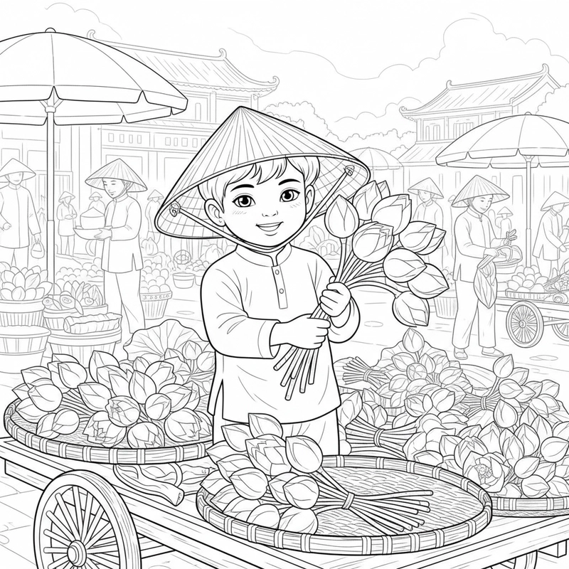 Hình tô màu nón lá đáng yêu cho bé