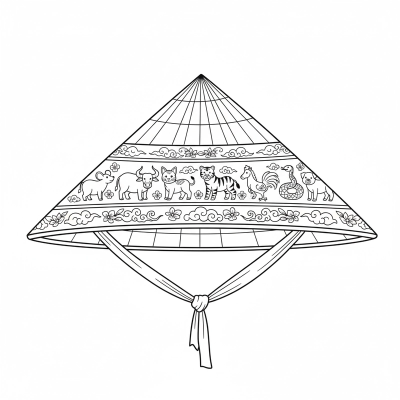 Hình tô màu nón lá phong cách hoạt hình