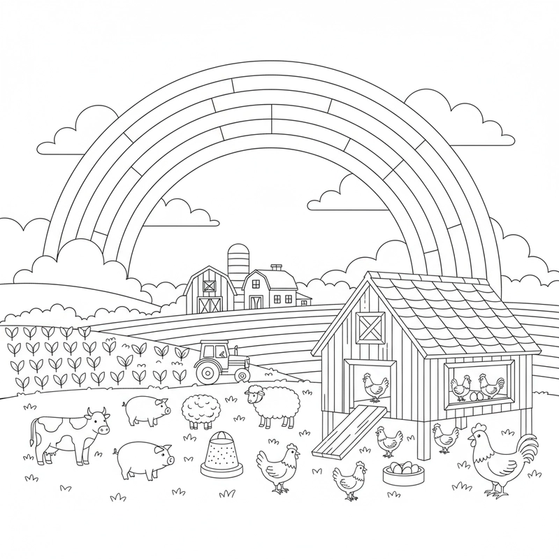 Hình tô màu nông trại vui vẻ