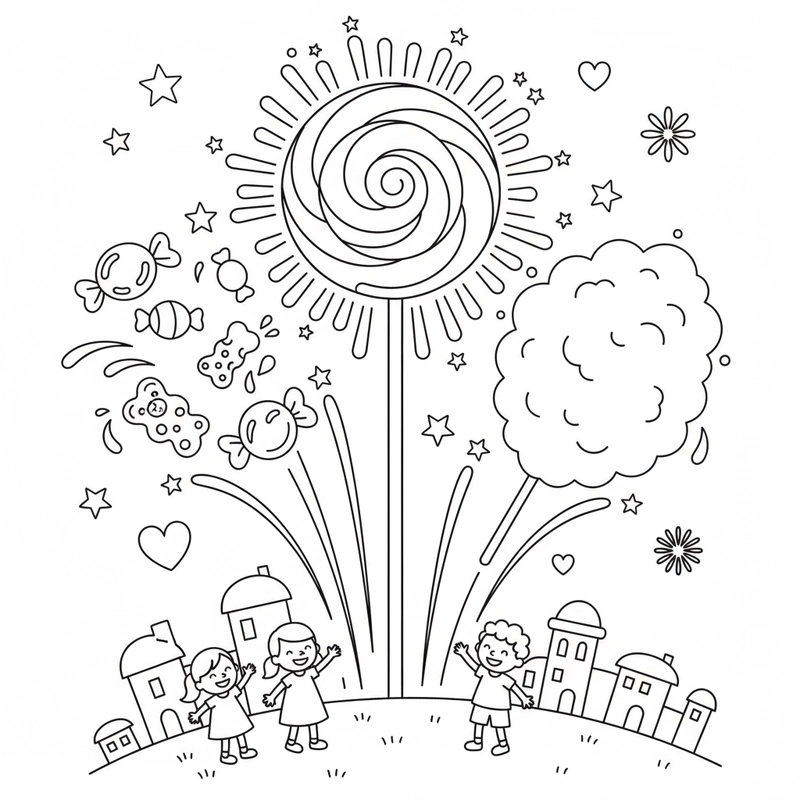 Hình tô màu pháo hoa đêm giao thừa