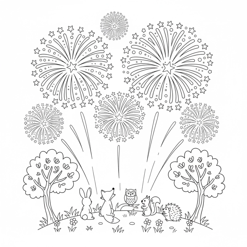 Hình tô màu pháo hoa mừng năm mới an lành